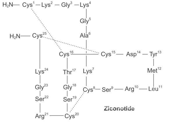 청자고둥에서 분리된 진통제 Ziconotide 화학구조 의 사진