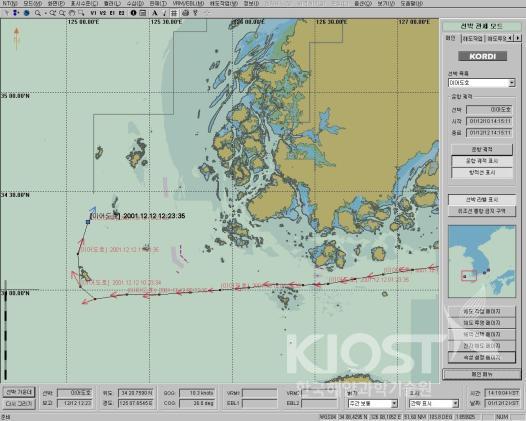 Tracking results of a ship using satelite orbcomm 의 사진