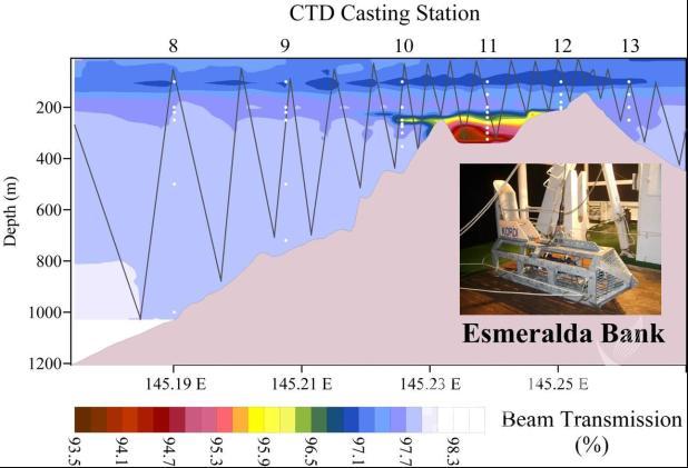 마리아나 열수 분출 해저산에서 CTD tow-yoing을 통하여 관측된 수층의 투명도를 이용한 열수 분출 지 의 사진