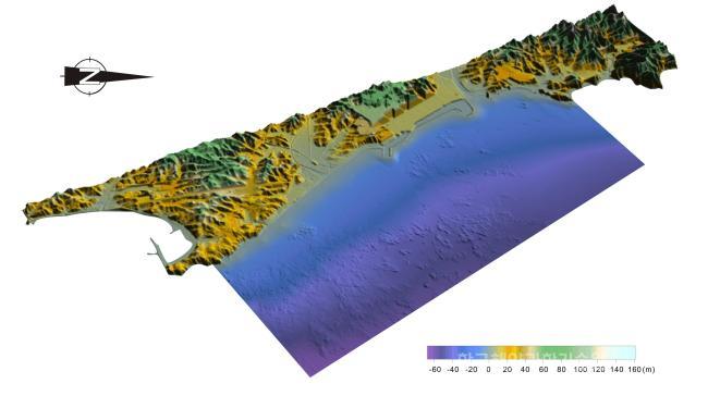 동해연구소 주변 육-해역 통합 지형도 의 사진