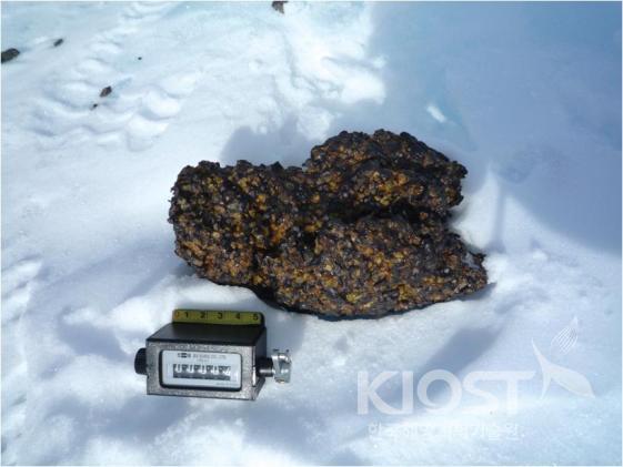 우리나라가 남극에서 회수한 최대 크기(5.0kg)의 석철질 의 사진
