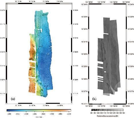 환경충격시험 예정지역 지구물리탐사 결과 정밀 해저지형도(a), 음향특성도(b) 의 사진