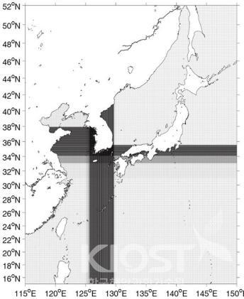 북서태평양 구역가변형 태풍해일모델 격자망 의 사진