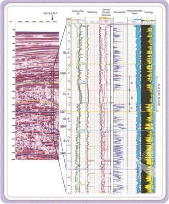 저장층과 덮개층에 대한 탄성파 및 시추검층자료 복합 분석과 해석 의 사진