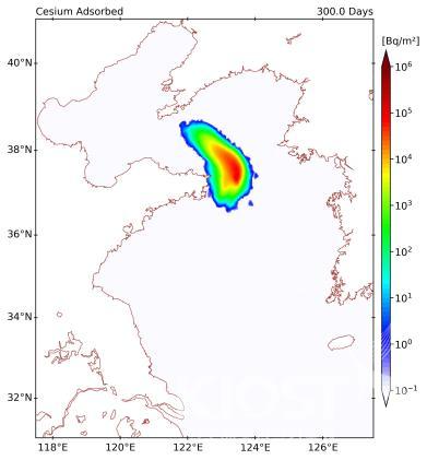 중국 해상원전 사고 발생시 세슘 해저면 분포 시뮬레이션 의 사진